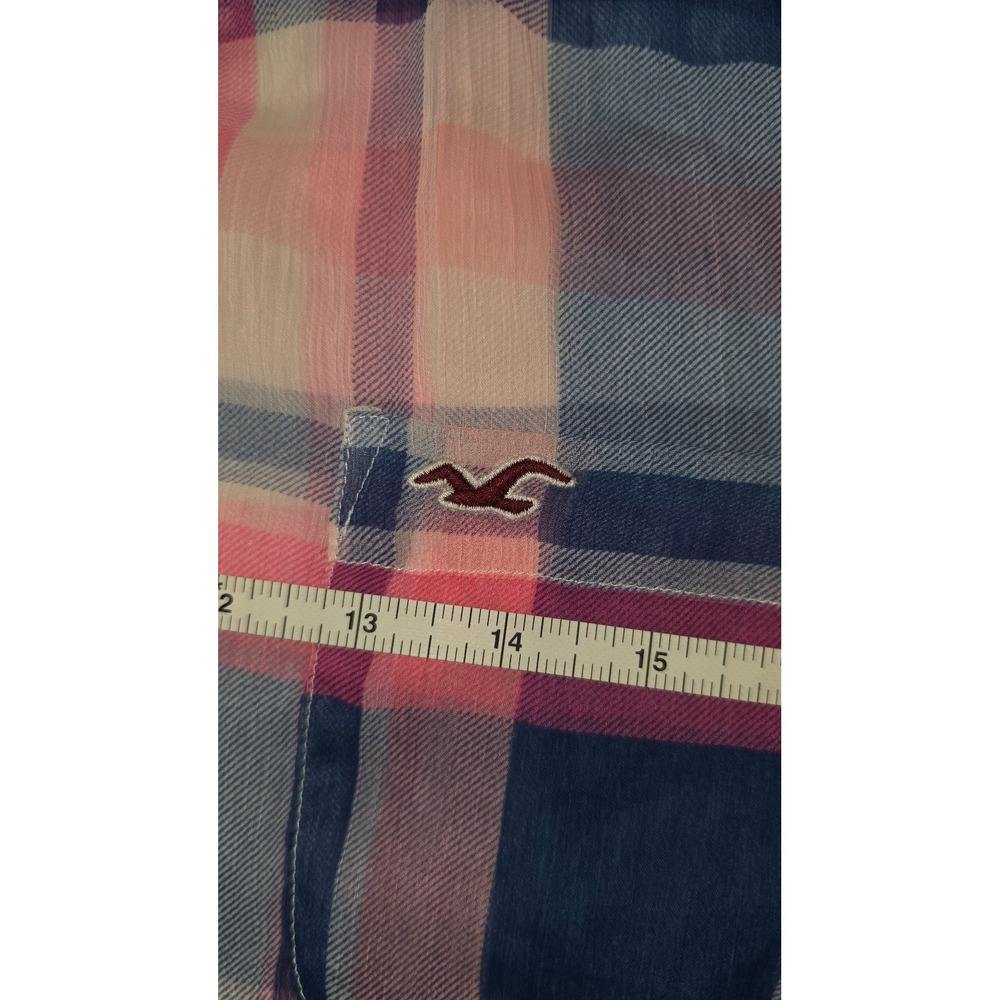 Hollister Womens Button up pink blue plaid Top M - Picture 4 of 6